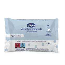   Chicco Parfémované vlhčené utierky s lotosovou vodou, 16 ks, pre citlivú pokožku, 97 % vody