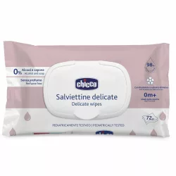   Chicco Delikátne vlhčené utierky bez vône, 72 ks, pre citlivú pokožku, 98 % vody