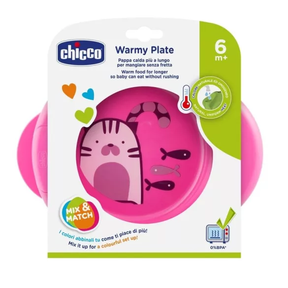 Chicco Warmy Plate tanier na udržanie tepla, ružový
