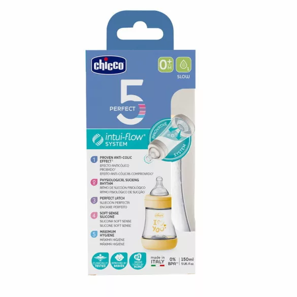 Biofunkčná fľaša Chicco Perfect5 150 ml s normálnym prietokom – žltá