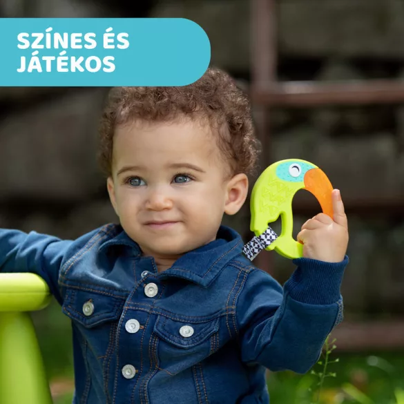 Chicco Fresh Funny chladivý hryzátko s textilným remienkom na obdobie rastu zubov