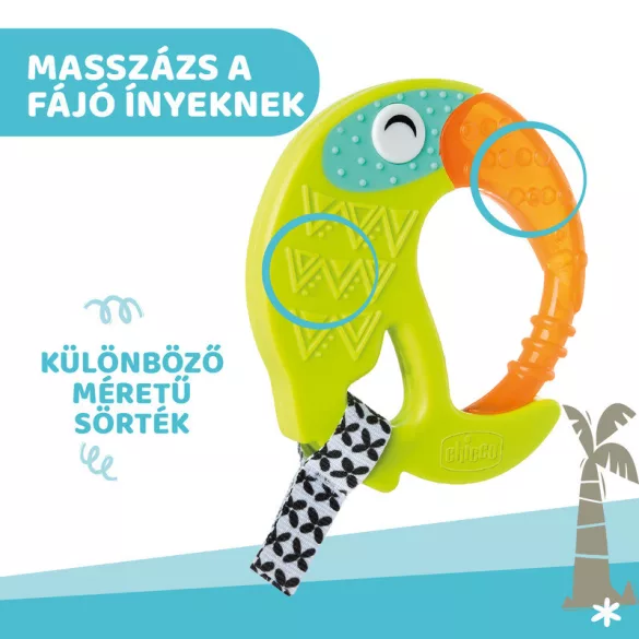 Chicco Fresh Funny chladivý hryzátko s textilným remienkom na obdobie rastu zubov