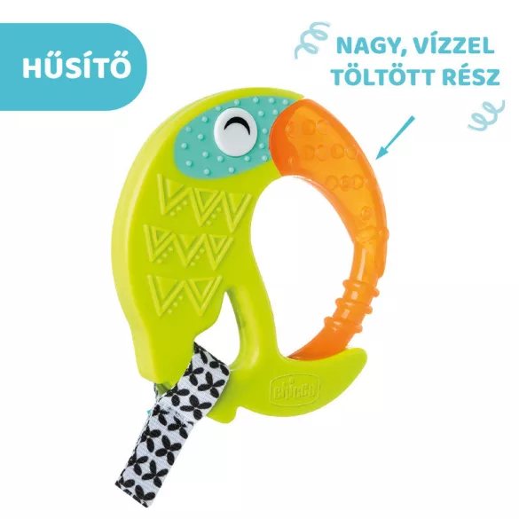 Chicco Fresh Funny chladivý hryzátko s textilným remienkom na obdobie rastu zubov