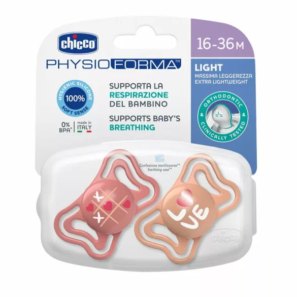 Chicco Physio Forma® Light 16–36 mesiacov, cumlíky 2 ks v sterilizovateľnom puzdre – ružová