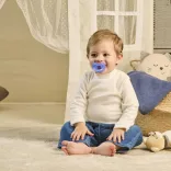 Chicco Physio Forma® Soft 16–36 mesiacov cumlík z čistého silikónu 1 ks, úplne mäkký – modrý