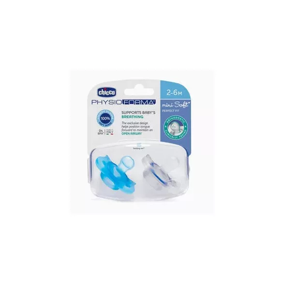 Chicco Mini PhysioForma Soft silikónová cumička na zaspávanie, 2–6 mesiacov, 2 ks, pre chlapcov