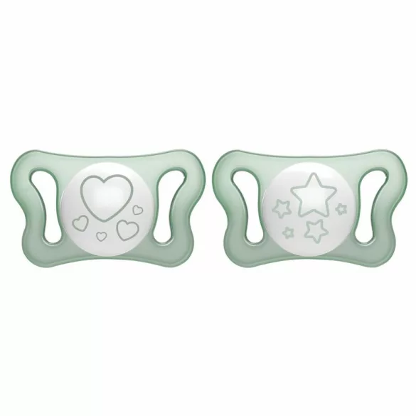 Chicco PhysioForma® Micro nočné mini cumlíky, 0–2 mesiace (2 ks), extra ľahké, zelené natural