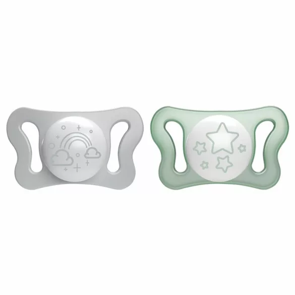 Chicco PhysioForma® Micro nočné mini cumlíky, 0–2 mesiace (2 ks), extra ľahké, zelené natural