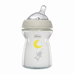  Chicco NaturalFeeling 250 ml SKLENENÁ fľaša s cumičkou s normálnym prietokom