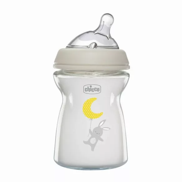 Chicco NaturalFeeling 250 ml SKLENENÁ fľaša s cumičkou s normálnym prietokom