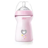 Chicco NaturalFeeling vzorovaná plastová fľaša, 330 ml, ružová