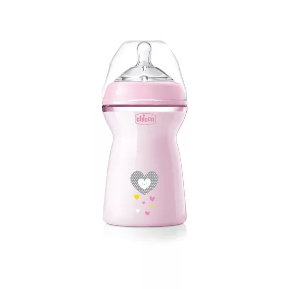 Chicco NaturalFeeling vzorovaná plastová fľaša, 330 ml, ružová