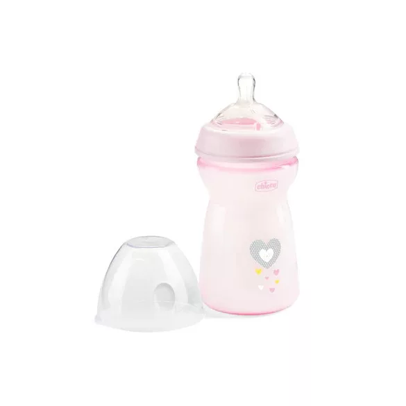 Chicco NaturalFeeling vzorovaná plastová fľaša, 330 ml, ružová