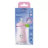 Chicco NaturalFeeling vzorovaná plastová fľaša, 330 ml, ružová