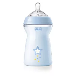   Chicco NaturalFeeling vzorovaná plastová fľaša, 330 ml, modrá
