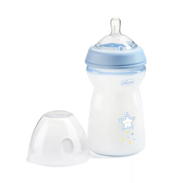 Chicco NaturalFeeling vzorovaná plastová fľaša, 330 ml, modrá