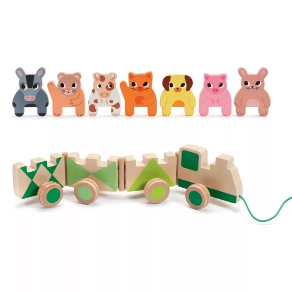 Djeco drevený ťahací vláčik so zvieratkami - Trainimo Farm