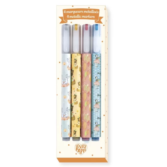 Djeco Kovové fixky, 4 farby - 4 Elodie metallic markers