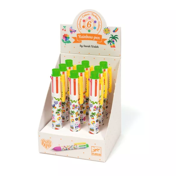 Djeco Šesťfarebné guľôčkové pero, fluorescenčné farby – Rainbow pen Sarah