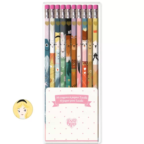 Djeco Lovely Paper Ceruzka s gumenou na konci Lucille, sada 10 ks - 10 ceruziek Lucille