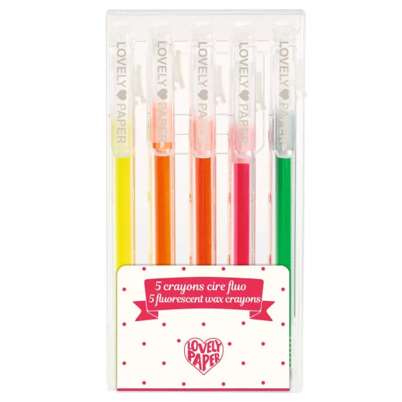 Djeco Lovely Paper Sada voskových pasteliek v 5 neónových farbách – 5 fluorescent wax crayons