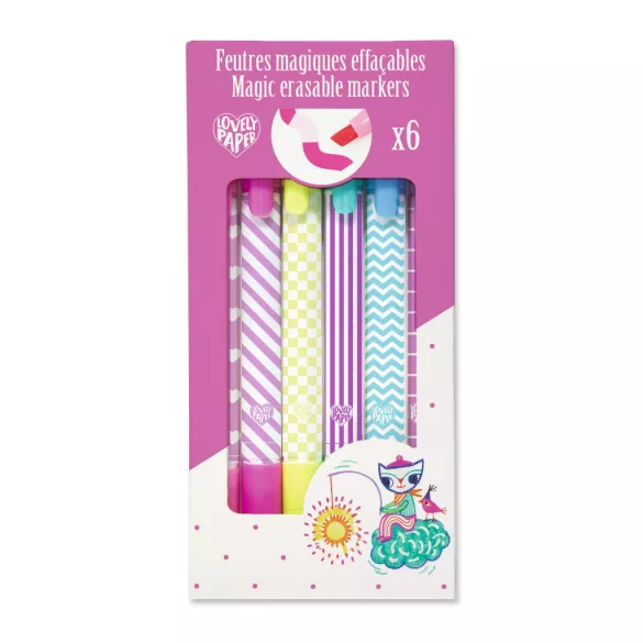 Djeco Sada magických fixiek 6 ks vymazateľných fixiek - Magic erasable markers