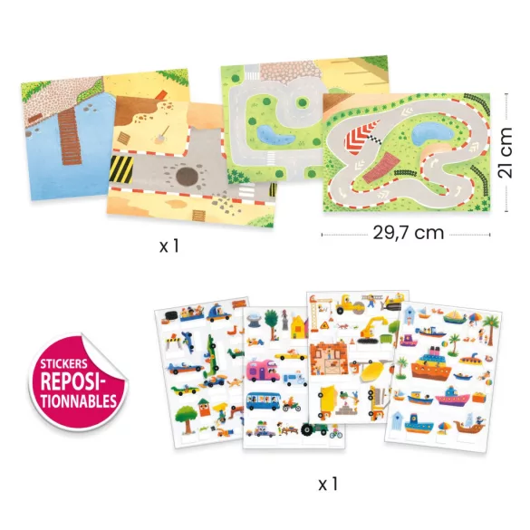 Djeco 3D príbehy s nálepkami Doprava s vozidlami – Lift-up stickers – Vehicles
