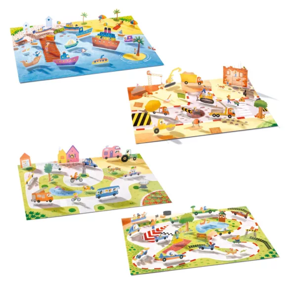 Djeco 3D príbehy s nálepkami Doprava s vozidlami – Lift-up stickers – Vehicles