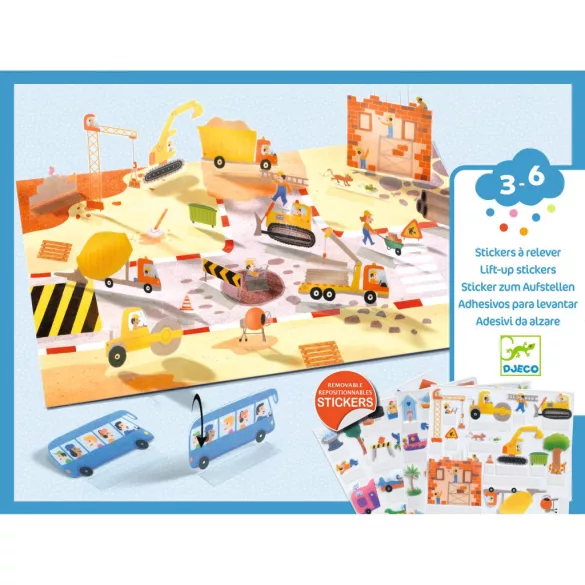 Djeco 3D príbehy s nálepkami Doprava s vozidlami – Lift-up stickers – Vehicles