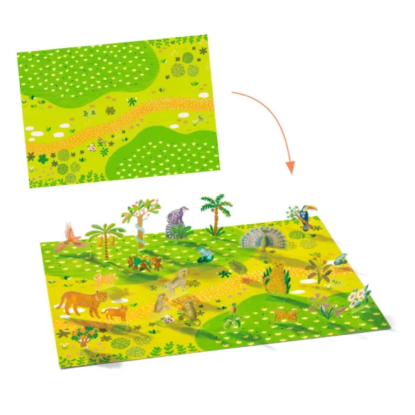 Djeco 3D príbehy s nálepkami – Životné prostredie zvierat – Lift-up stickers – Animals