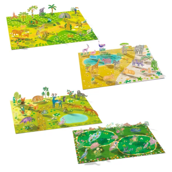 Djeco 3D príbehy s nálepkami – Životné prostredie zvierat – Lift-up stickers – Animals