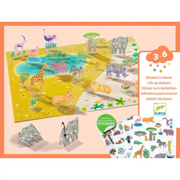 Djeco 3D príbehy s nálepkami – Životné prostredie zvierat – Lift-up stickers – Animals