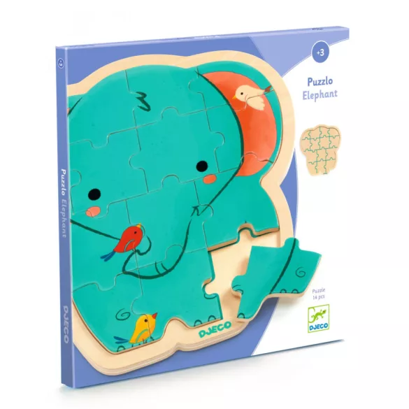 Djeco Drevené puzzle Slon 14 dielov - Puzzlo Elephant