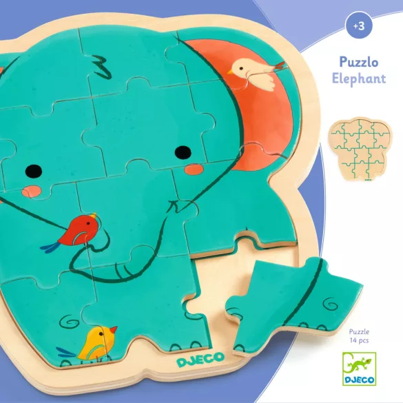 Djeco Drevené puzzle Slon 14 dielov - Puzzlo Elephant