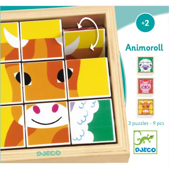 Djeco Kockové skladačky s otáčaním zvieratiek – Animoroll