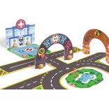 Djeco CRAZY MOTORS Diaľničné a mestské cestné siete so stavebnými prvkami, 33 dielov – Puzzl'Up City-Giant