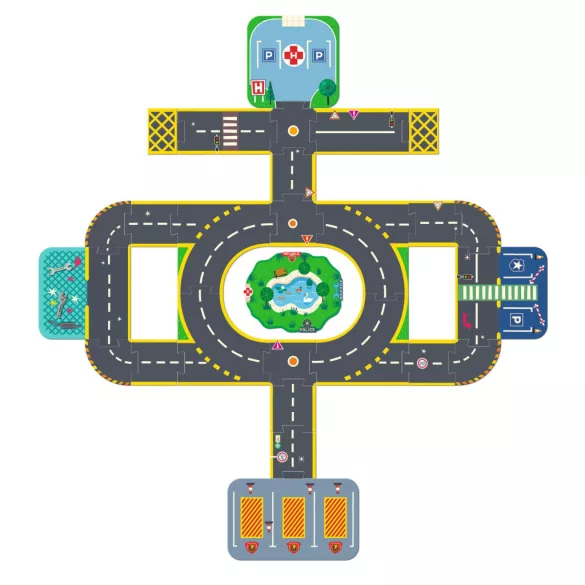 Djeco CRAZY MOTORS Diaľničné a mestské cestné siete so stavebnými prvkami, 33 dielov – Puzzl'Up City-Giant