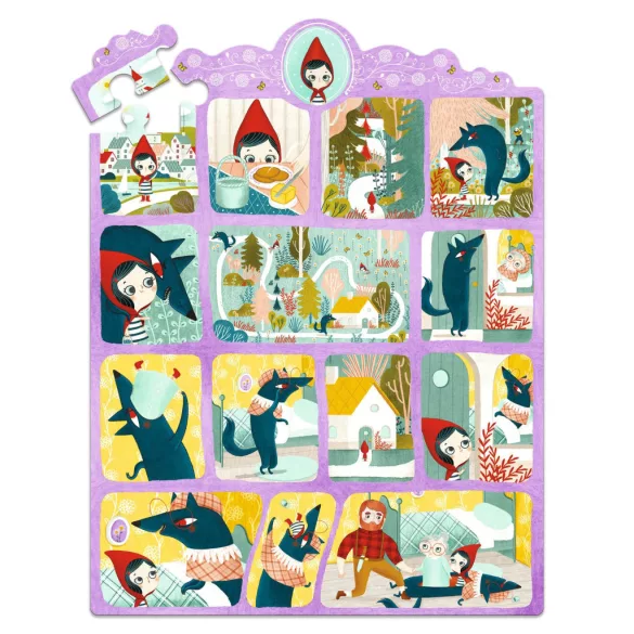 Djeco Rozprávkové puzzle Červená čiapočka a vlk, 35 dielov – Little Red Riding Hood