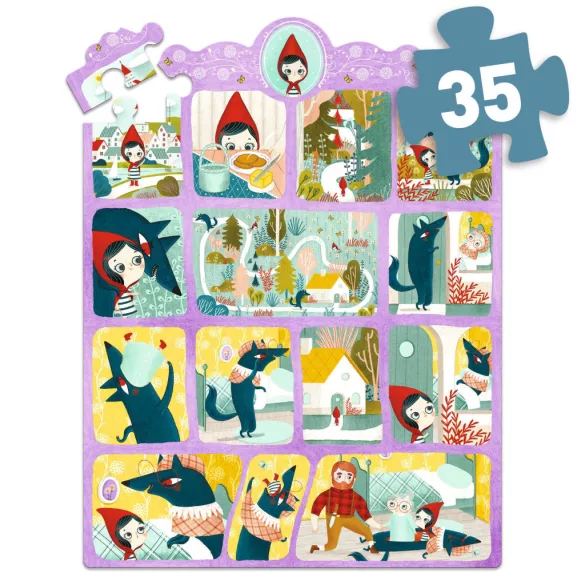 Djeco Rozprávkové puzzle Červená čiapočka a vlk, 35 dielov – Little Red Riding Hood