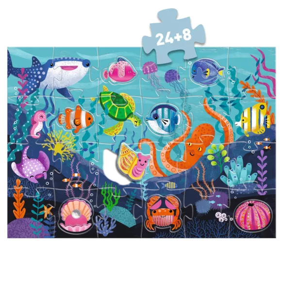 Djeco Obrie puzzle Morské tvory 24+8 dielov - Taktilo sea