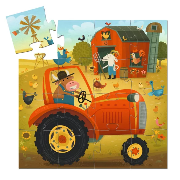 Djeco Puzzle v krabičke Traktor, 16 dielov – The tractor