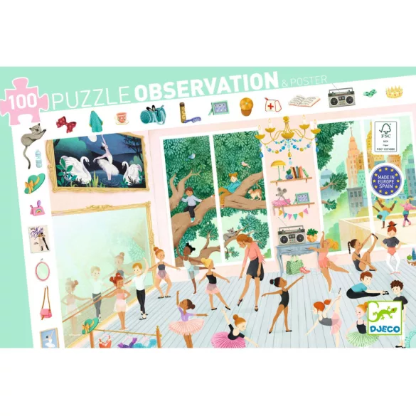 Djeco Pozorovacie puzzle Baletná škola 100 dielov - The dance school