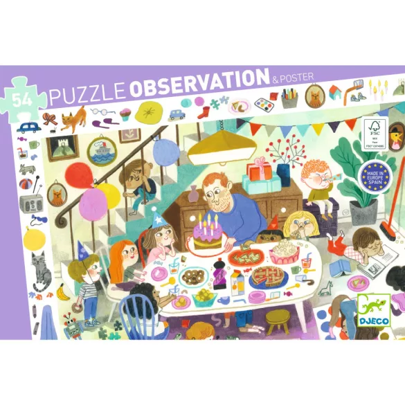 Djeco Pozorovacie puzzle Narodeninová oslava, 54 dielov – Birthday Party