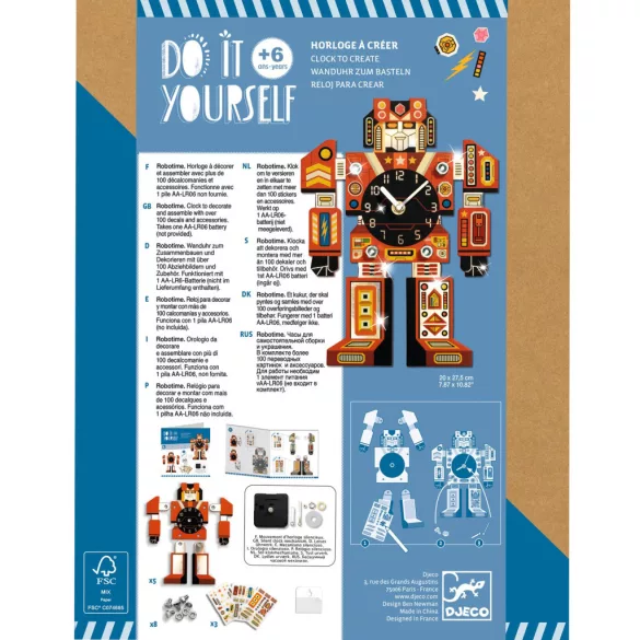 Djeco Design by Urob si sám! Nástenné hodiny do chlapčenskej izby IdőRobi – Robotime