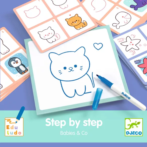 Djeco Kreslenie krok za krokom Zvieracie mláďatá – Eduludo Step by step Babies and Co