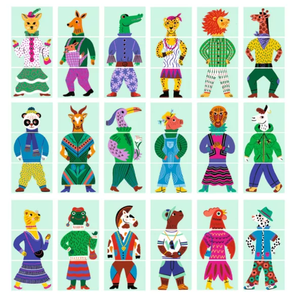 Djeco Vzdelávacia hra Zvieracie módy 54 ks - Eduludo Mix and Match Modanimo