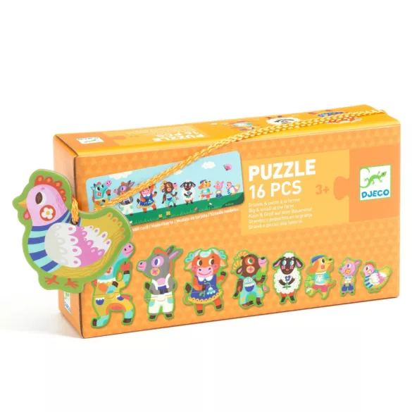 Djeco Skladacie puzzle „Veľkí a malí na farme“, 16 dielov – Big and small on the farm