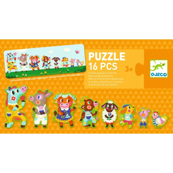 Djeco Skladacie puzzle „Veľkí a malí na farme“, 16 dielov – Big and small on the farm