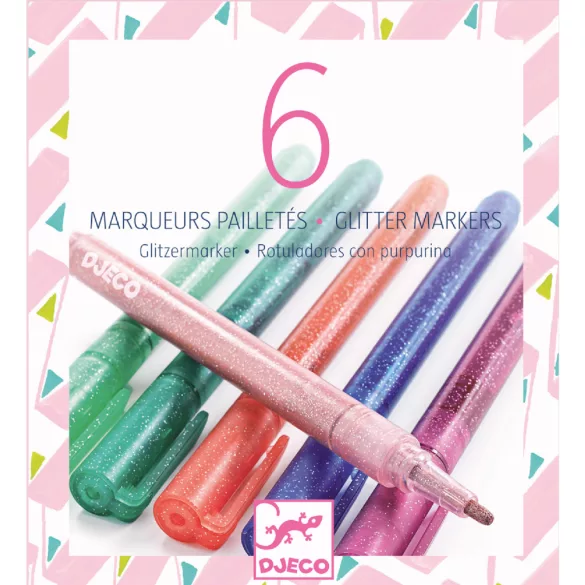 Djeco Trblietavé fixky v 6 farbách – 6 glitter markers sweet