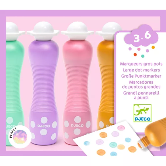 Sada fixiek Djeco Marok v 4 perleťových farbách – maľovanie bodkami – veľké bodkové fixky